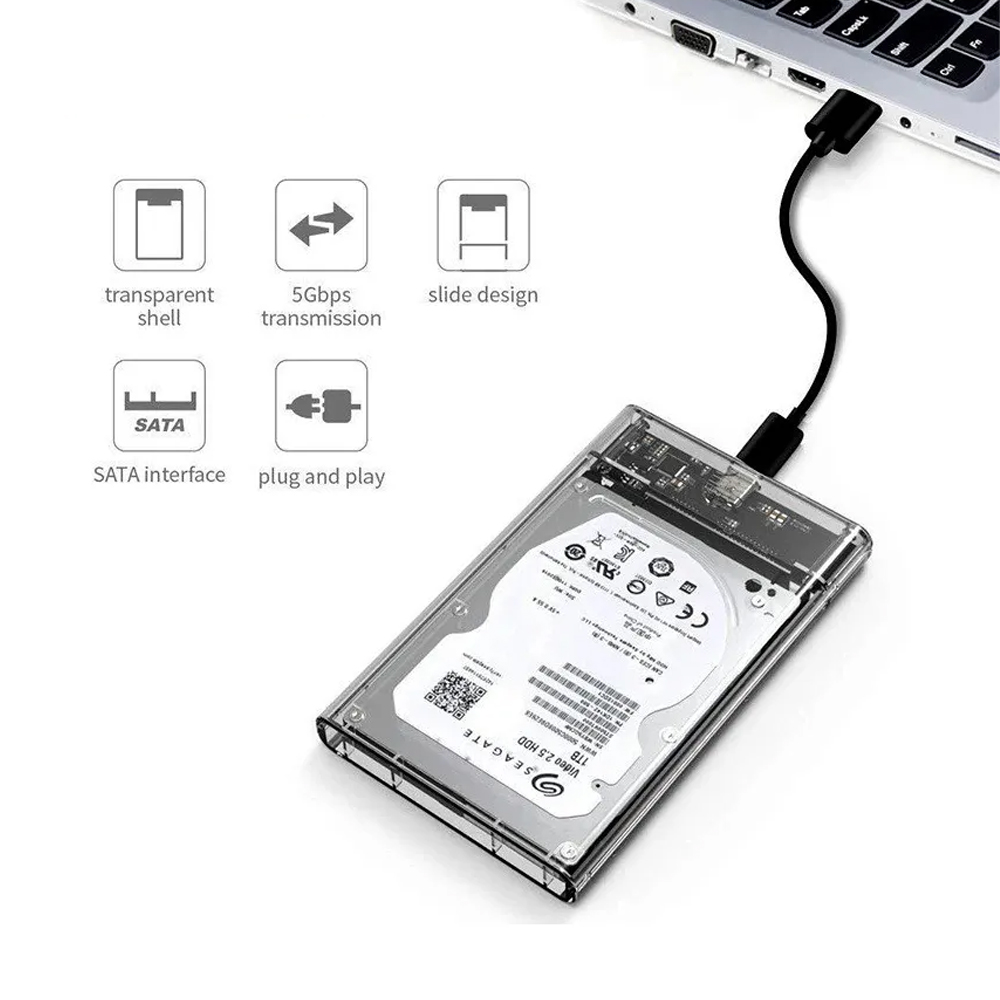 Caja Para Disco Duro USB a Tipo C A Usb 3.0 Transparente  miniatura 2